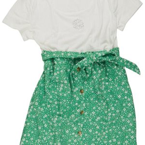 Ikeddi Big Girls Outline Ditsy Shadow Lime Dress