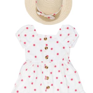 Little Lass Little Girls 2 pc Poplin Dress and Hat Set