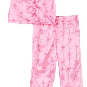 Freestyle Little Girls Pink Bow Satin Pajama Set