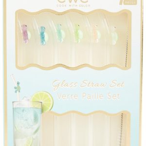 CWC 7 Pc Glass Straw Set Turtles